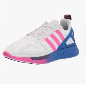 Adidas Women's White, Pink, and Blue Sneakers